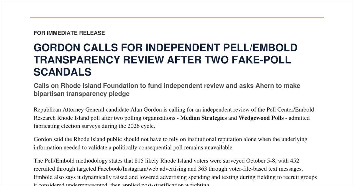 Top of the Gordon Pell transparency press release