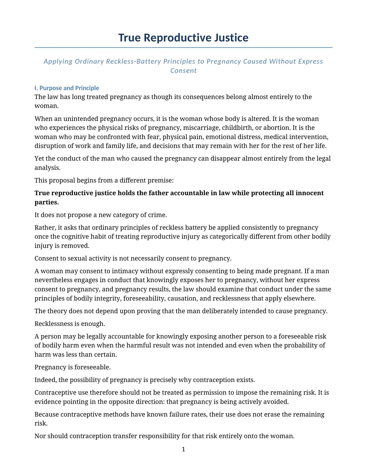 First page of the True Reproductive Justice proposal