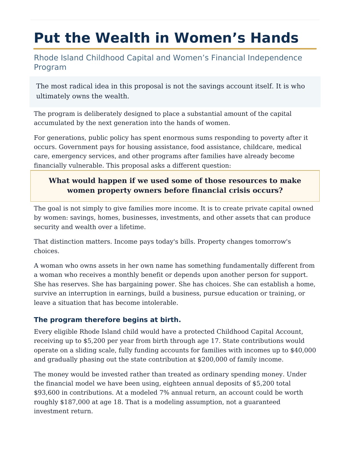 First page of Put the Wealth in Women’s Hands